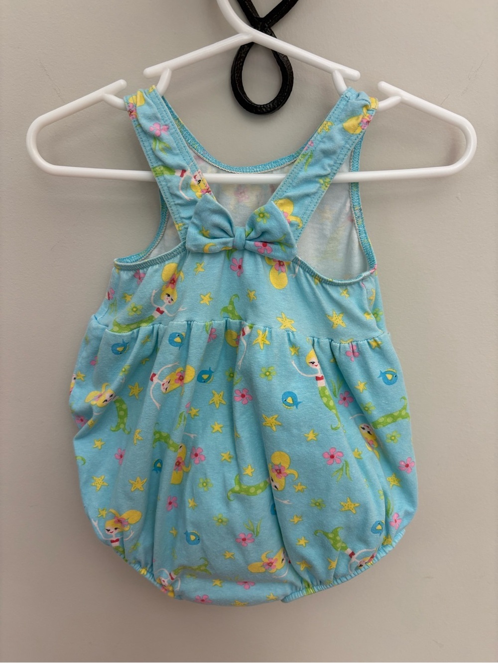 Vintage Flap Happy Mermaid Baby Swimsuit Built-in Diaper 12-18M Made in USA Blue - Picture 7 of 8